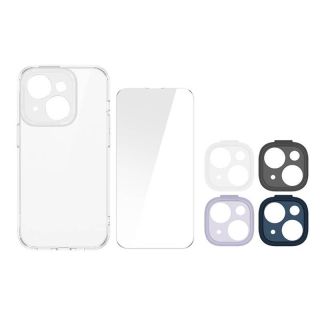 بيسوس الوشن مجموعة حماية ايفون 14 غلاف شفاف + حماية شاشة زجاجية + حماية عدسات الكاميرات 4 قطع - شفاف