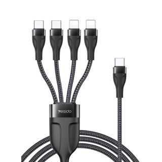 Yesido 4 in 1 USB-C to 2x USB-C & 2x Lightning Braided Cable 1.2m - Black