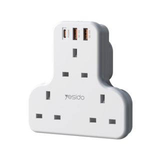 Yesido Wall Power 3x Sockets with 2x USB-A 1x USB-C Charger 20 Watt 3250W
