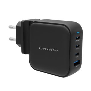 باورولوجي شاحن جداري 3 منافذ يو اس بي سي باور ديليفري + 1 يو اس بي كويك تشارج بتقنية جان 100 واط - اسود