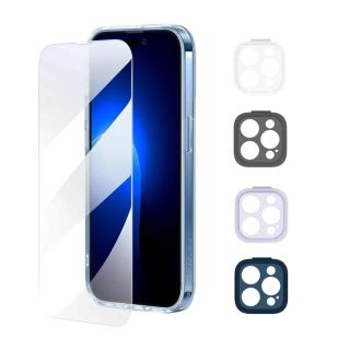 بيسوس الوشن مجموعة حماية ايفون 14 برو غلاف شفاف + حماية شاشة زجاجية + حماية عدسات الكاميرات 4 قطع - شفاف