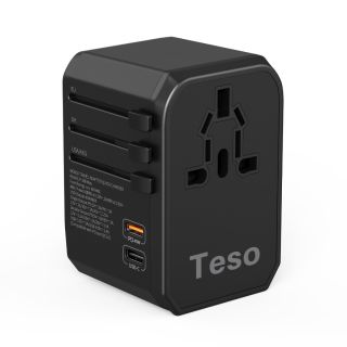 تيسو شاحن جداري عالمي للسفر بمنفذين يو اس بي ومنفذين يو اس بي سي 45 واط