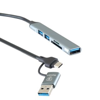 Spon 5 in 2 Smart HUB USB-A or USB-C to 3x USB-A 1x SD or MicroSD Card