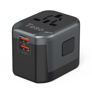 تيسو شاحن جداري عالمي للسفر بمنفذين يو اس بي ومنفذ يو اس بي سي 20 واط