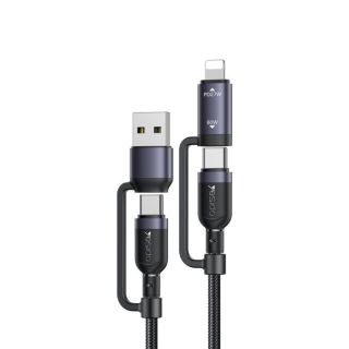 Yesido 4 in 1 USB-C or USB-A to USB-C or Lightning Up to 60W Braided Cable 1.2m - Black