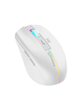 Promate 2.4GHz Wireless Ergonomic Optical Mouse with LED Rainbow Lights - White