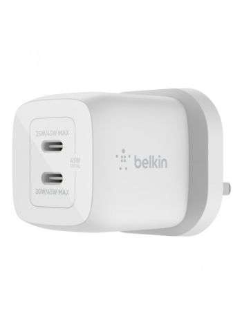 Belkin Boost Charge 45W Dual USB-C Gan Wall Charger WITH PPS - White