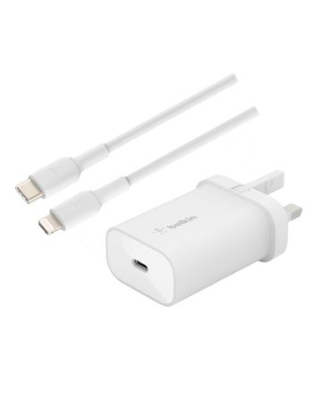 Belkin Boost Charger USB-C PD 3.0 PPS Wall Charger 25W & USB-C to Lightning Cable 1M - White