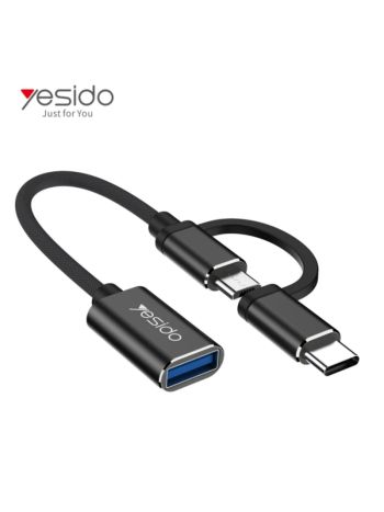 Yesido Braided Cable 2 in 1 Widely Compatible Anti-stretch 10CM OTG Adapter Type-C / Micro TO USB-A