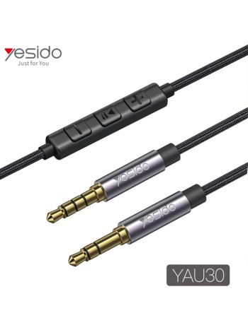 Yesido Nylon Braided Splitter 3.5mm Plug With Volume Control Aux Audio Cable