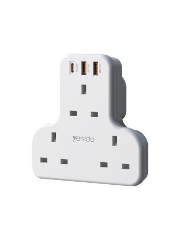 Yesido Wall Power 3x Sockets with 2x USB-A 1x USB-C Charger 20 Watt 3250W