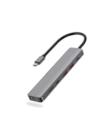 Powerology 6 in 1 Slim 4K HDMI USB-C Hub PD 100W USB MicroSD - Dark Grey